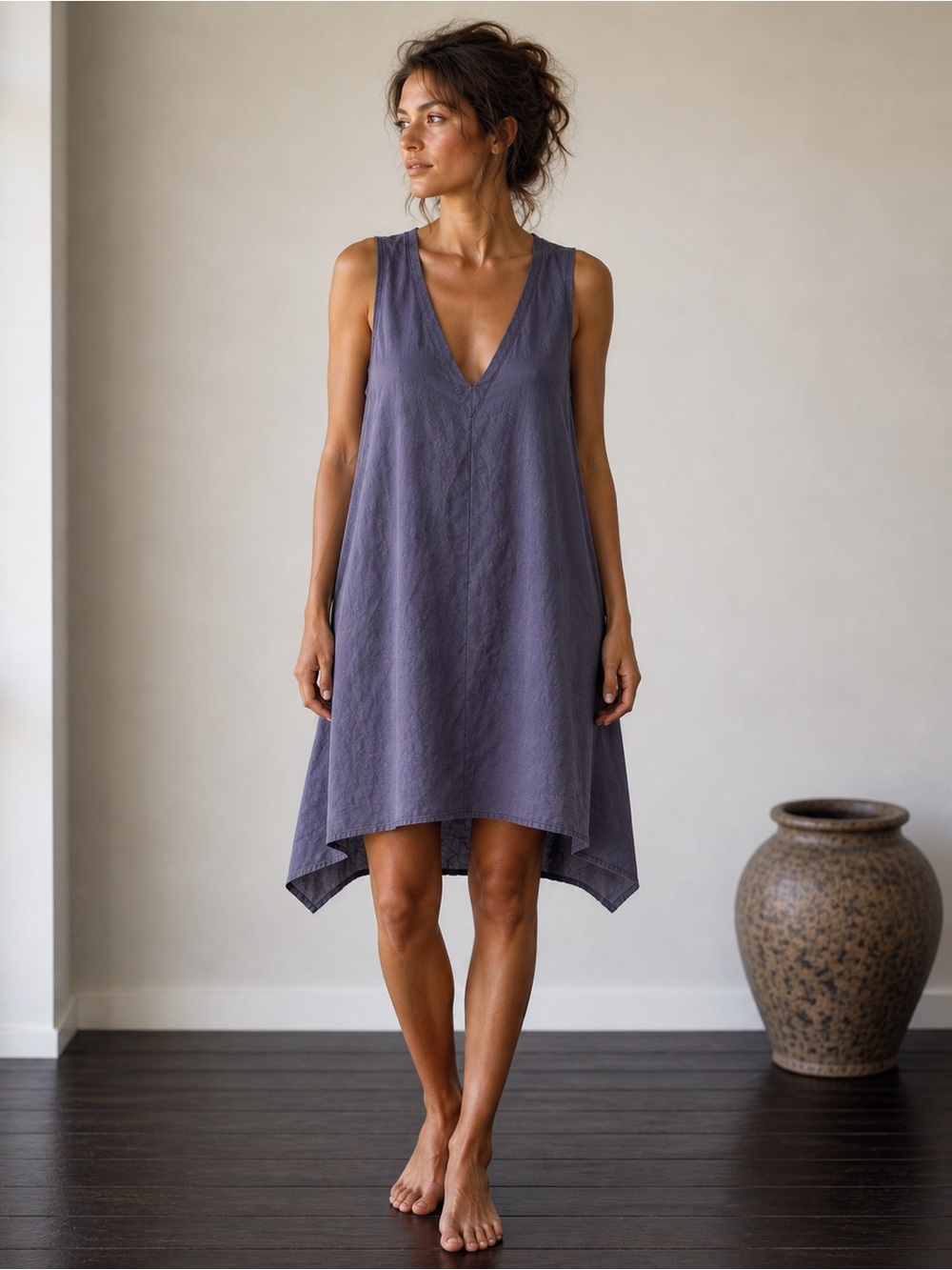 Rory Beca 100% Silk Lavender Mini Dress Open Back Lagenlook Coastal Luxury Small